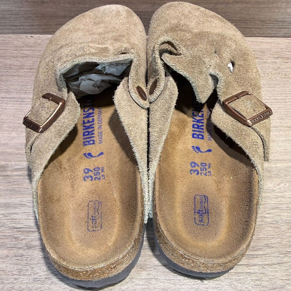 Birkenstock Boston Suede Taupe Clog Mule Sandals Size 39 - Picture 2 of 7